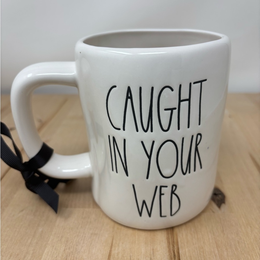 Rae Dunn Snoopy CAUGHT IN YOUR WEB Mug White Double Sided Halloween Peanuts New - Picture 2 of 4